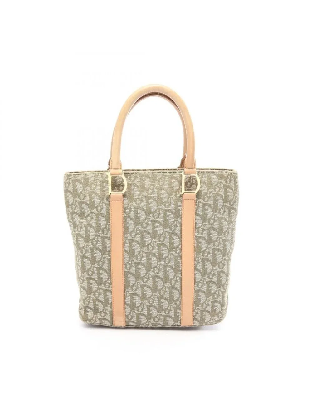 Dior Tote Trotter Green Beige Canvas Leather